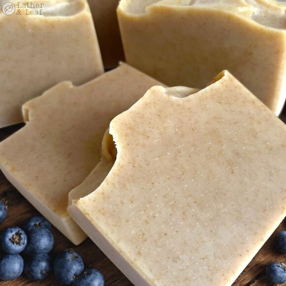 Blueberry + Oats Cold Process Soap Natural Handcrafted Artisan Soap Bar - Picture 1 of 6
